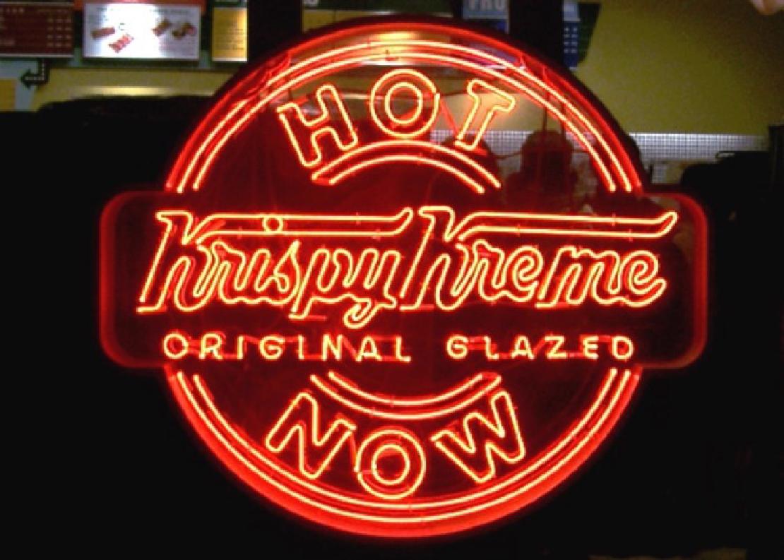 Krispy Kreme hot now neon red sign.