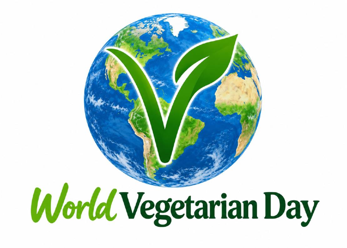 A picture of earth with a large V superimposed over it and the words World Vegetarian Day below.